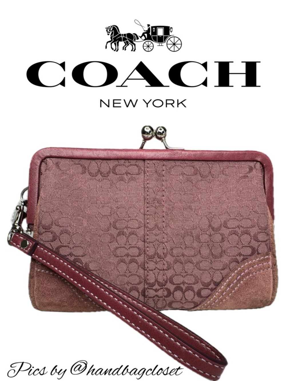 Coach Purple Signature Kisslock Wristlet Pouch Y2K Coin Purse  Bag